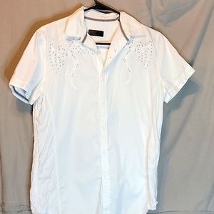 Steve Jeans White Blouse Button down Short Sleeve Metal Stud Embellished Size S